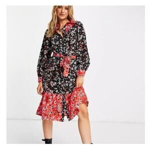 ASOS Wednesday's Girls Black and Red Floral Dress size 20